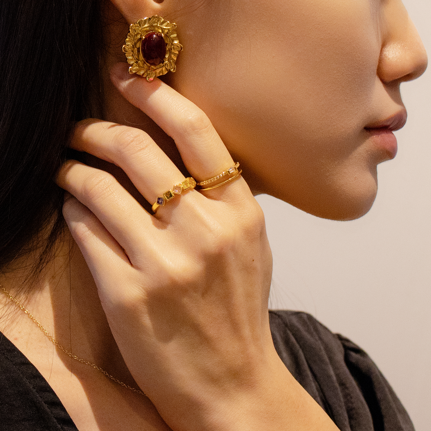 Josephine Garnet Moonstone Earrings in Gold