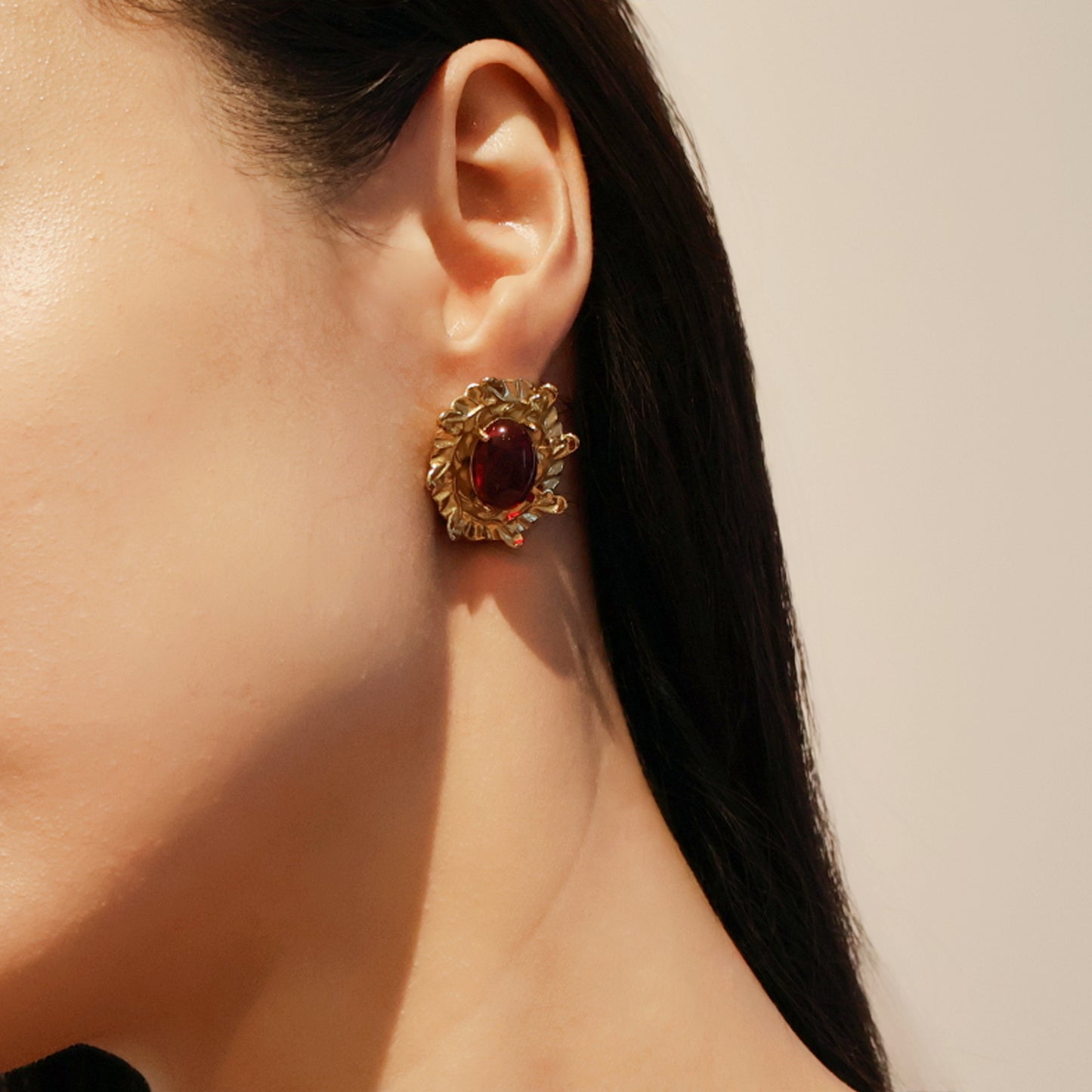 Josephine Garnet Moonstone Earrings in Gold