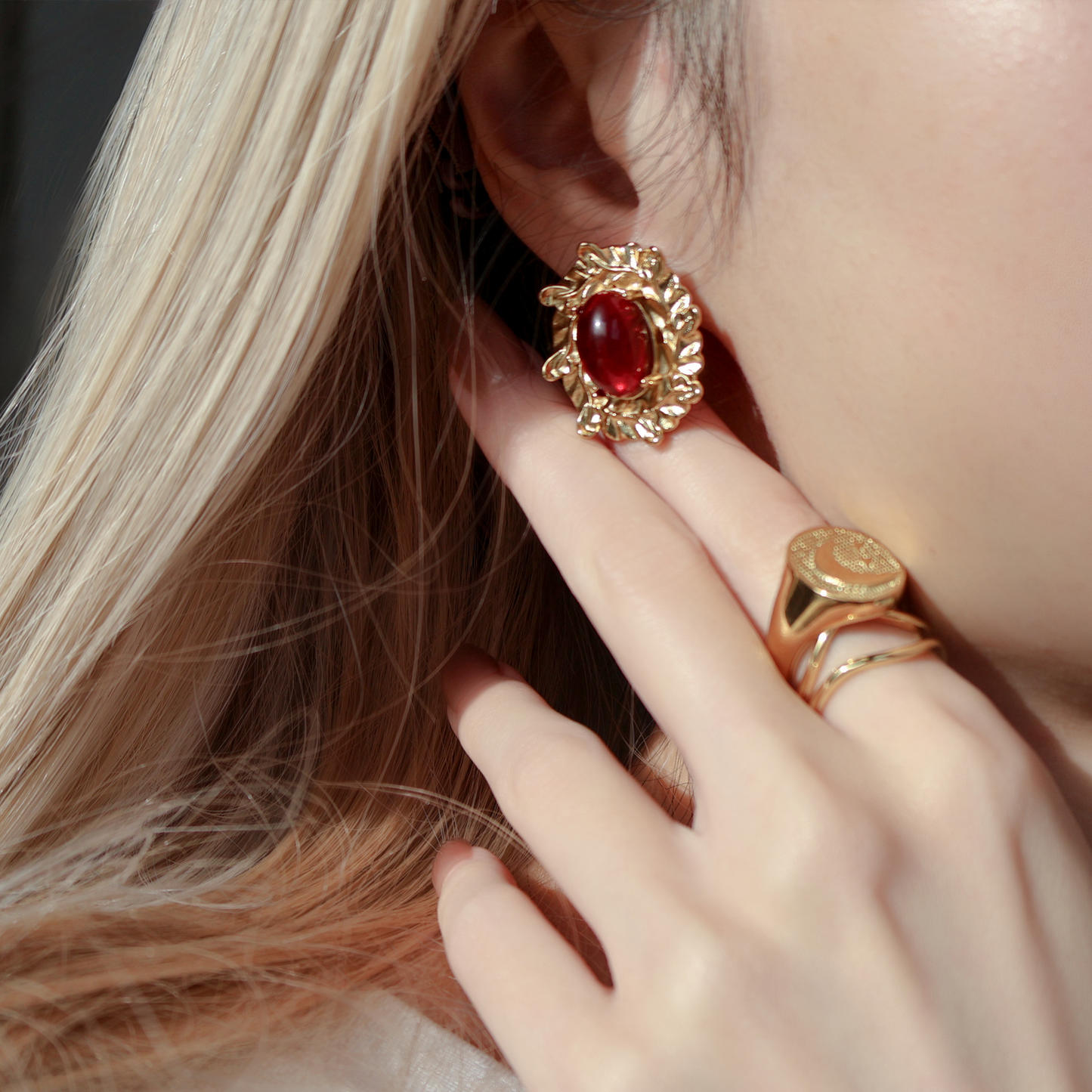 Josephine Garnet Moonstone Earrings in Gold