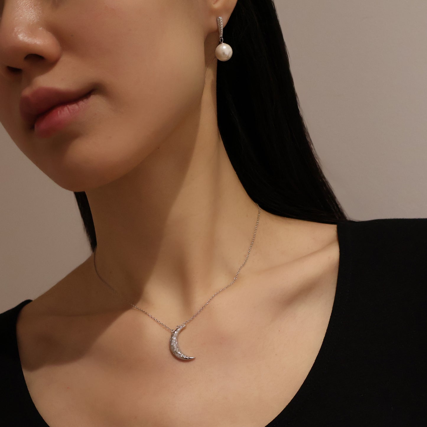 Marjorie Pearl Drop Earrings with Diamonds in Silver