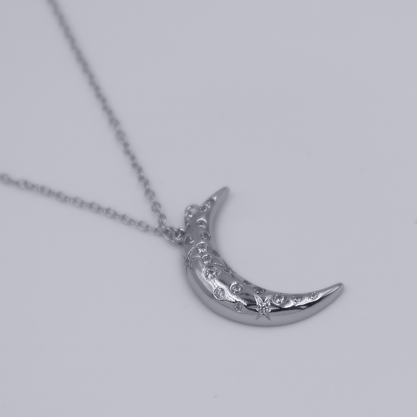 Aurélie Moon Necklace with Diamond in Silver