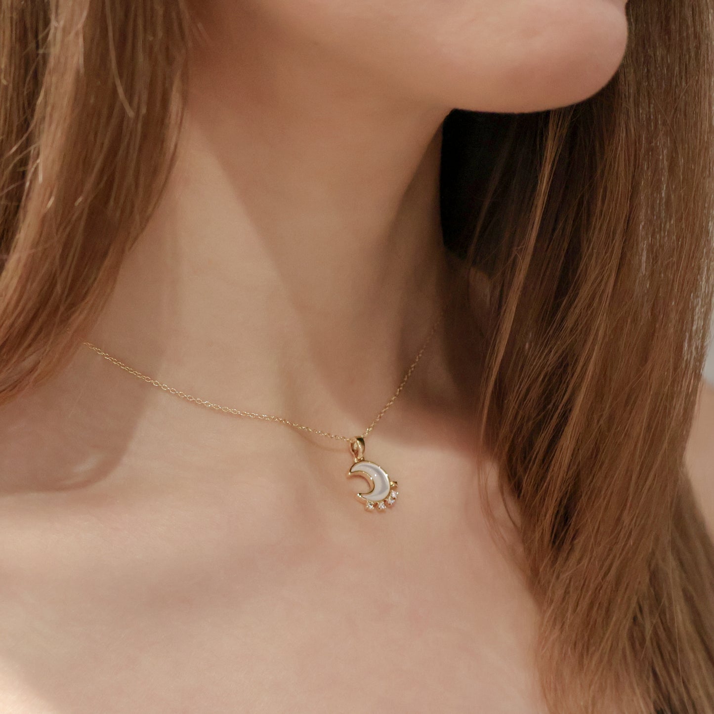 Luna Mother of Pearl Necklace in Gold