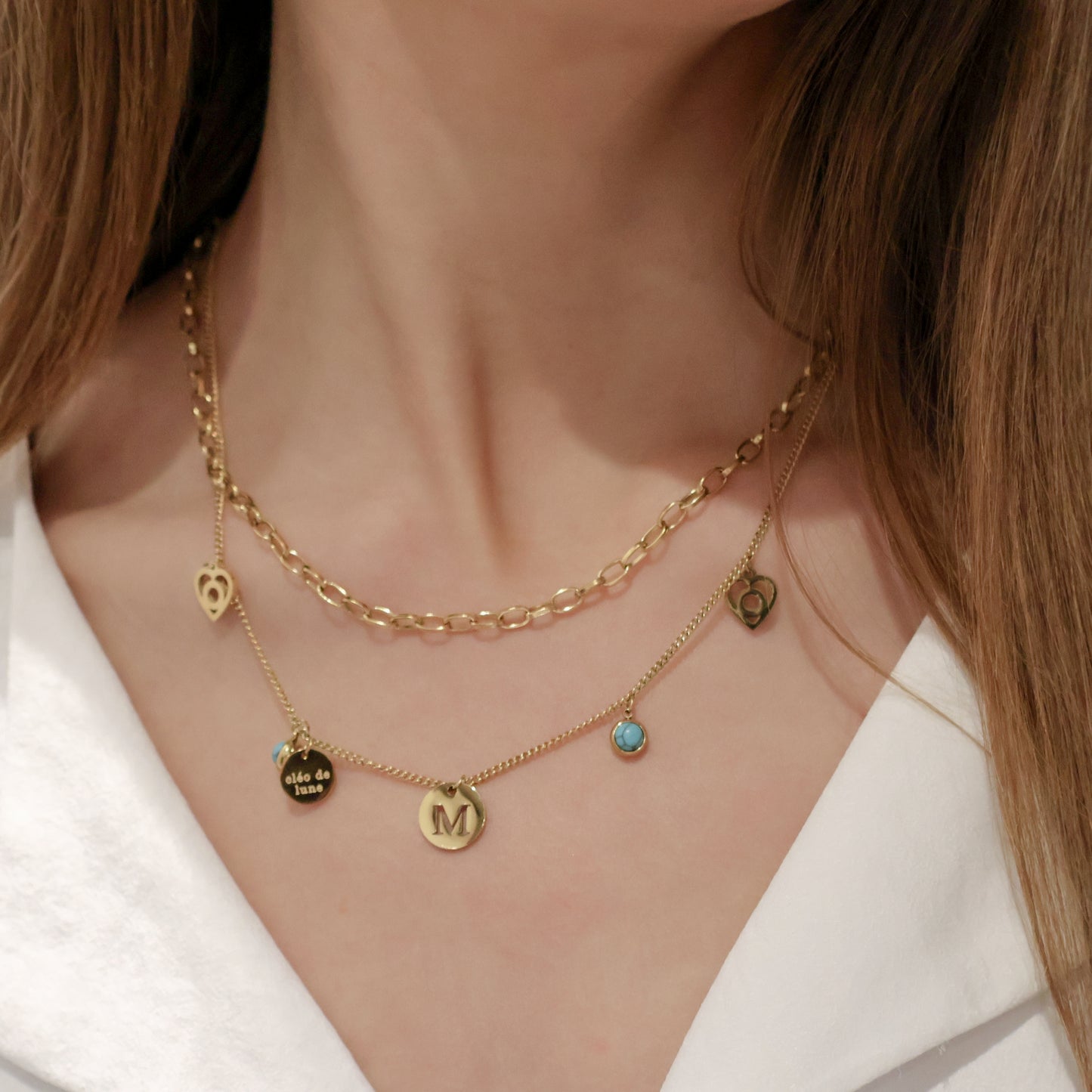 Ethereal Charm Layered Chain Necklace with Initials in Gold