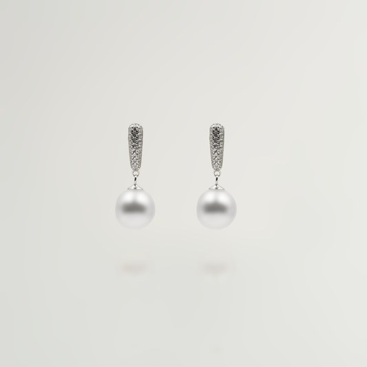 Marjorie Pearl Drop Earrings with Diamonds in Silver