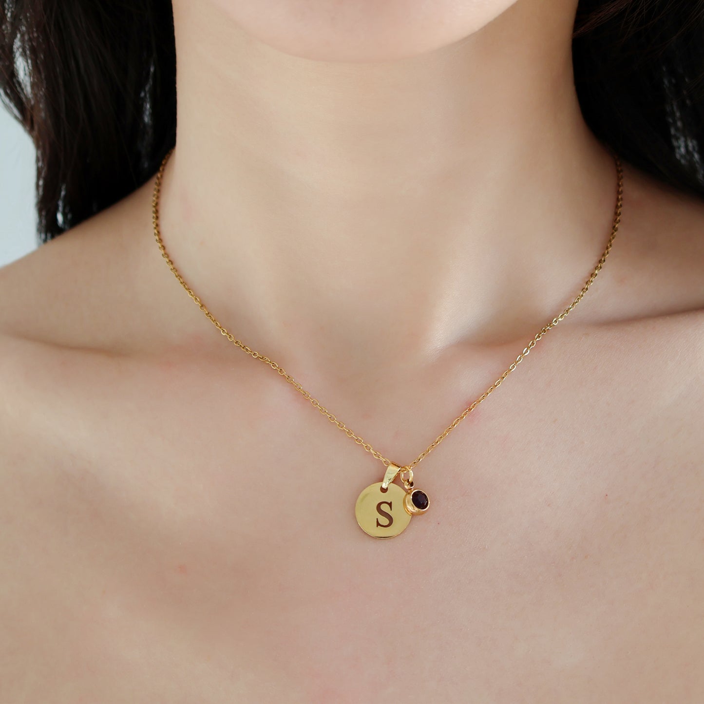 Initial & Birthstone Necklace in Gold
