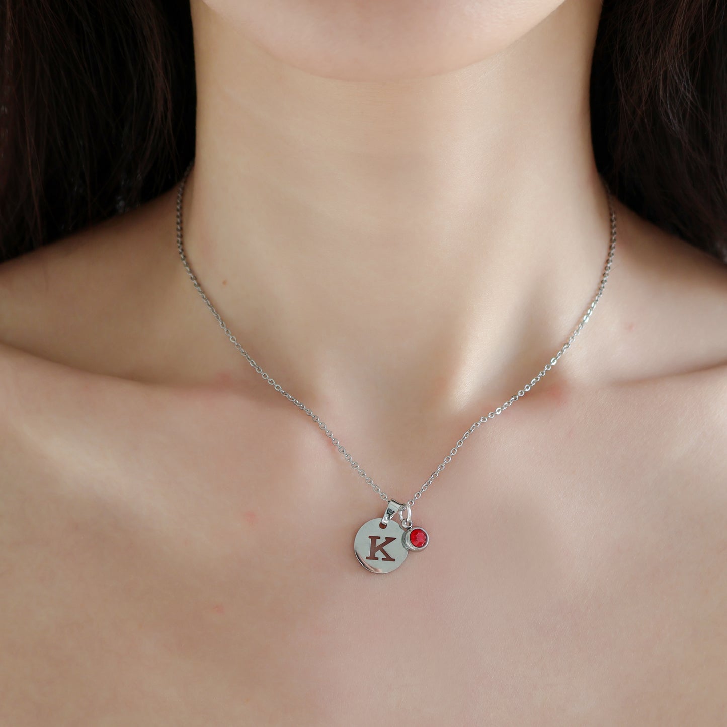 Initial & Birthstone Necklace in Silver