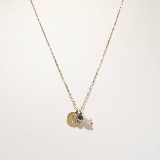 Initial with Birthstone and Pearl Necklace in Gold