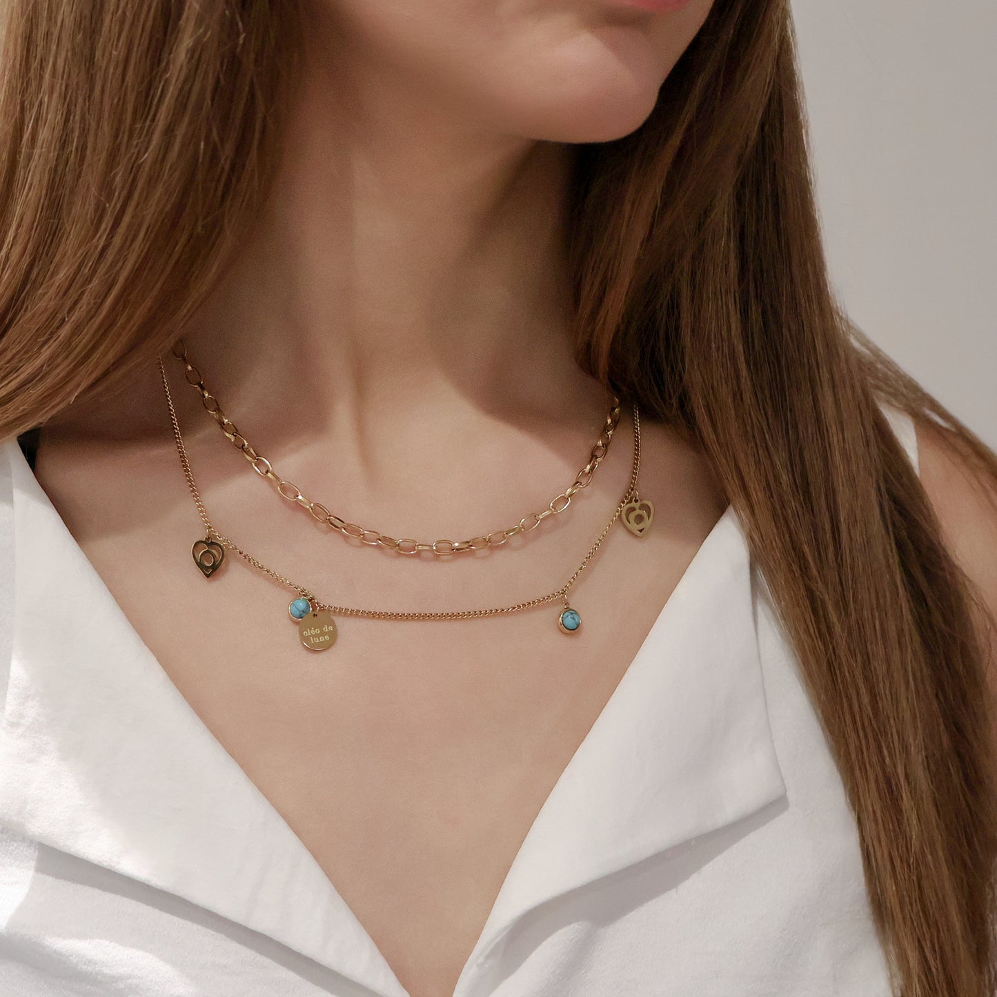 Ethereal Charm Layered Chain Necklace with Initials in Gold
